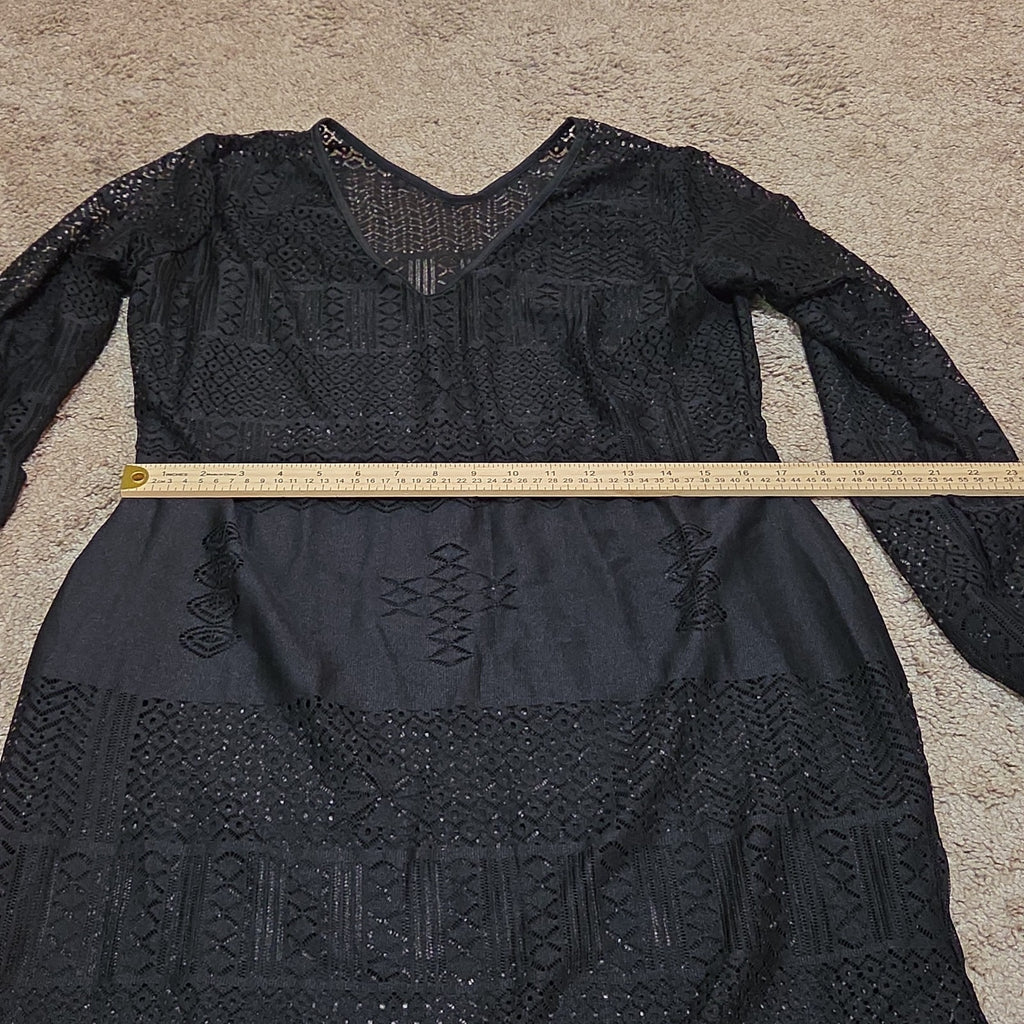 Black Lace Crochet Midi Tunic Dress Festival Whimsigoth XXL