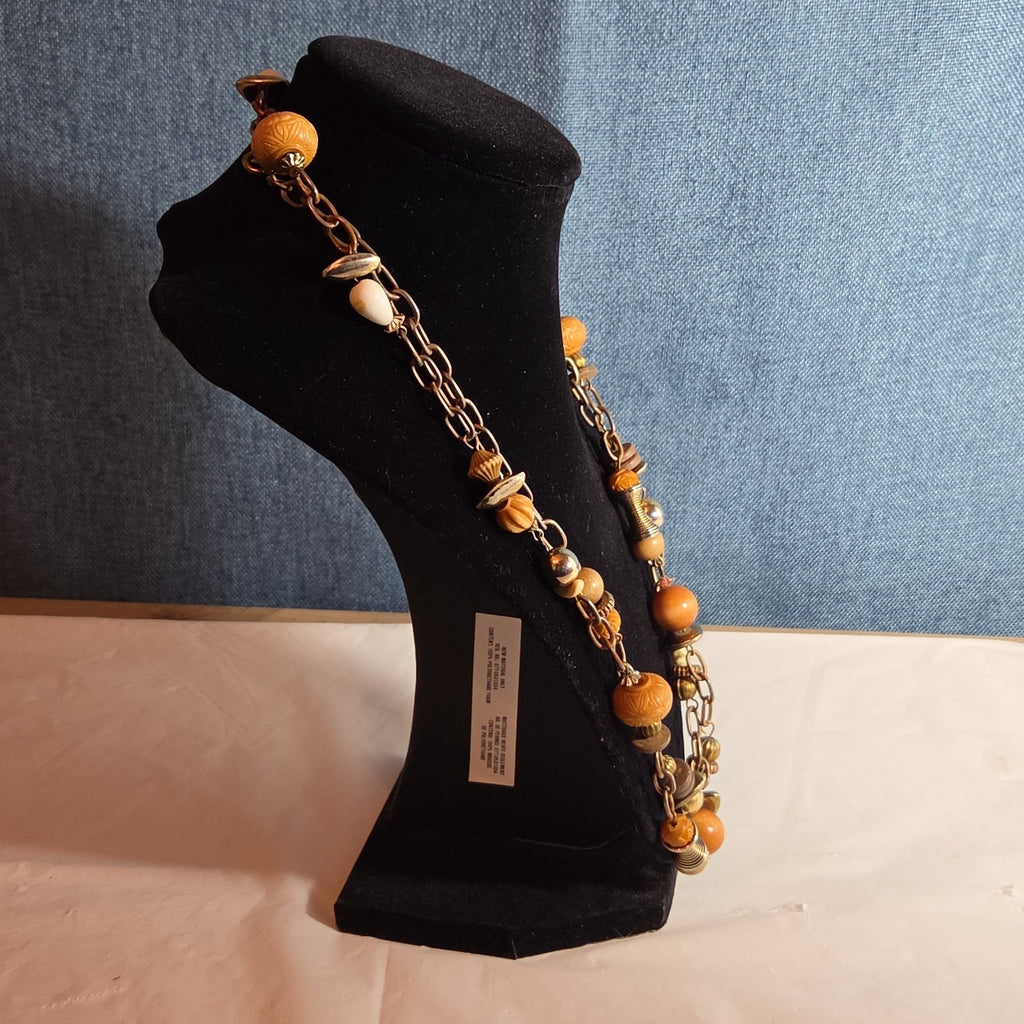 Earth Tone Bead Coppertone Chain Necklace Boho 70s Vibe