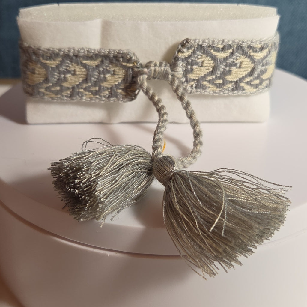 J'Adore Woven Friendship Bracelet Grey Tassel Designer Inspired