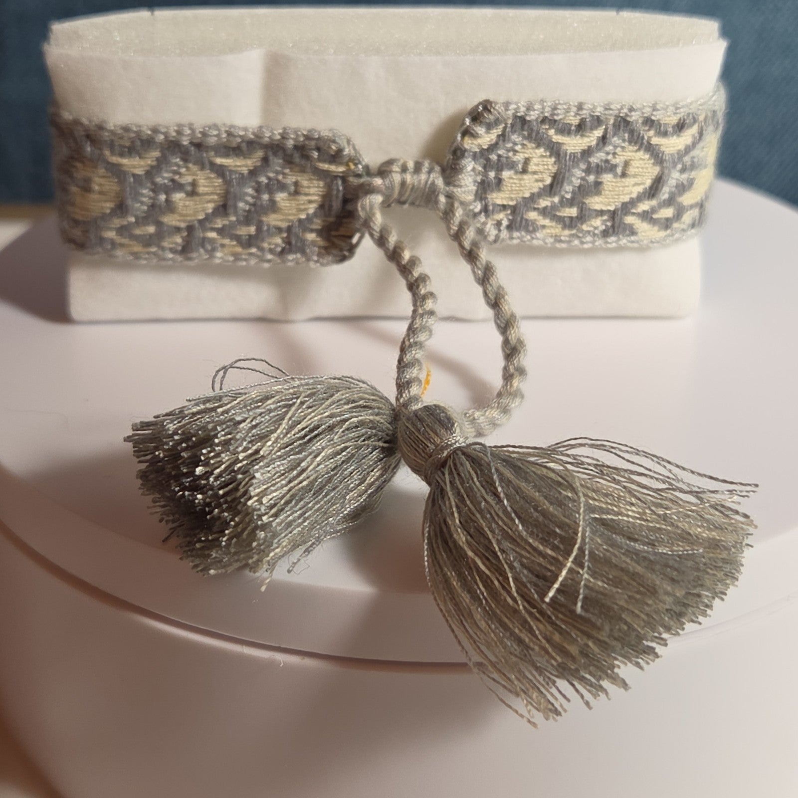 J'Adore Woven Friendship Bracelet Grey Tassel Designer Inspired