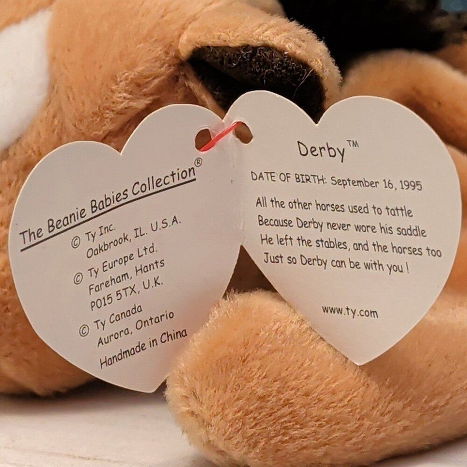 TY Beanie Baby DERBY Horse 1995 | White Star Forehead | MWMT Mint Tags | Rare