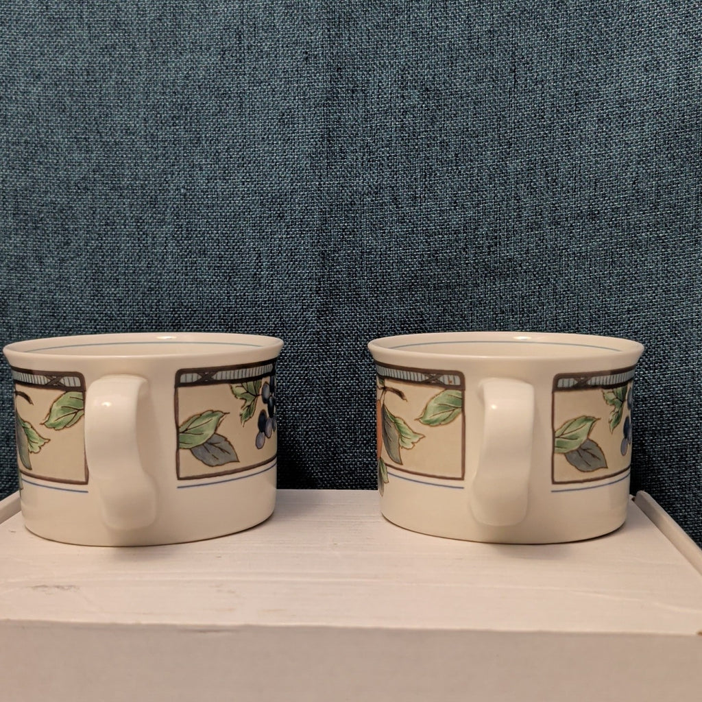 Set of 2 Mikasa Intaglio GARDEN HARVEST Cups | CAC29 8oz Flat Mugs | Vintage 90s