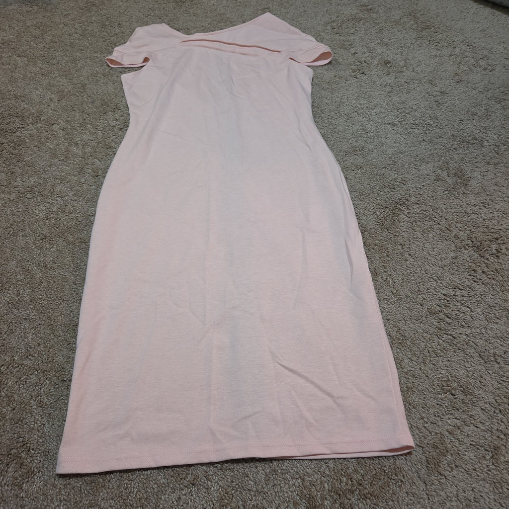 Blush Pink Midi Dress Full Zip Cutout Short Sleeve Bodycon XXL