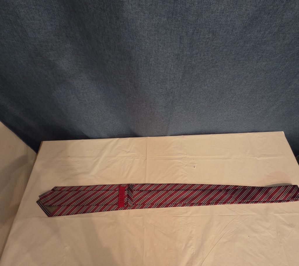 Bergamo New York Tie Burgundy Red Silver Striped Mens Silk Necktie Regimental
