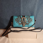 Turquoise Western Buckle Floral Trifold Crossbody Wallet NWT