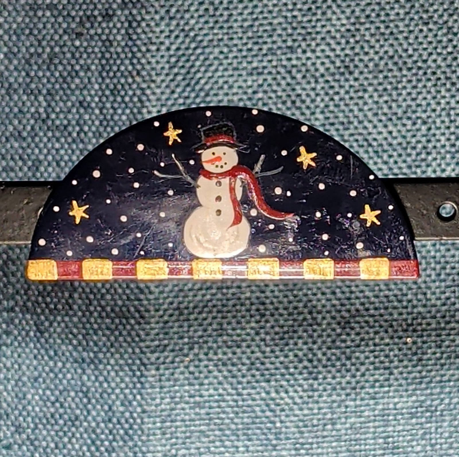 JB Snowman Half Moon Painted Metal Brooch 1996 Folk Art