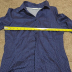 New York & Company Blouse Blue Polka Dot Button Down Office Wear Used Size L