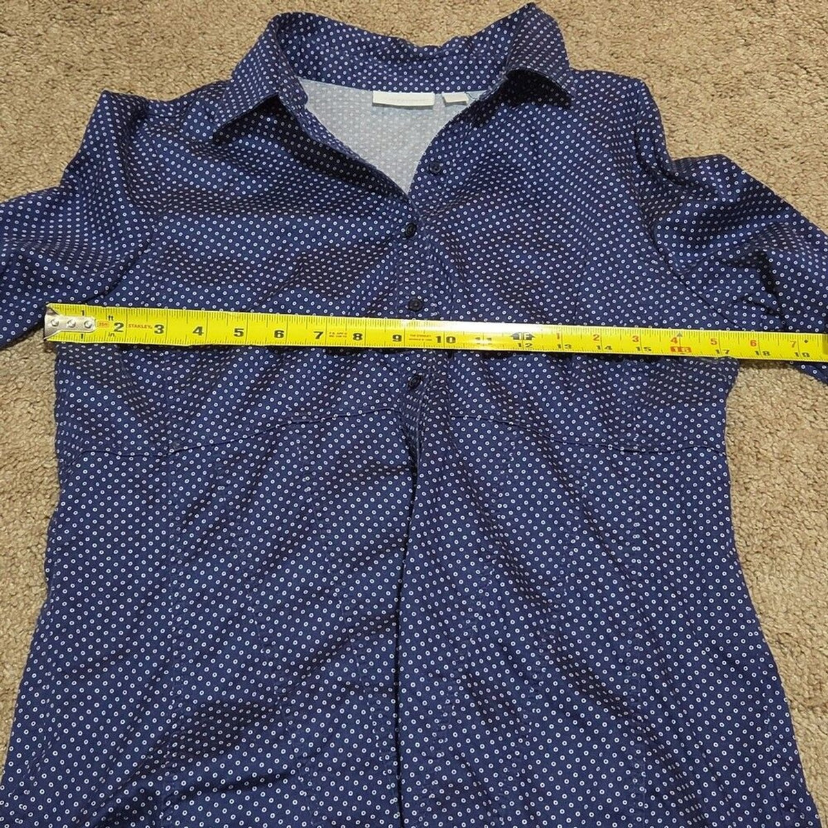 New York & Company Blouse Blue Polka Dot Button Down Office Wear Used Size L
