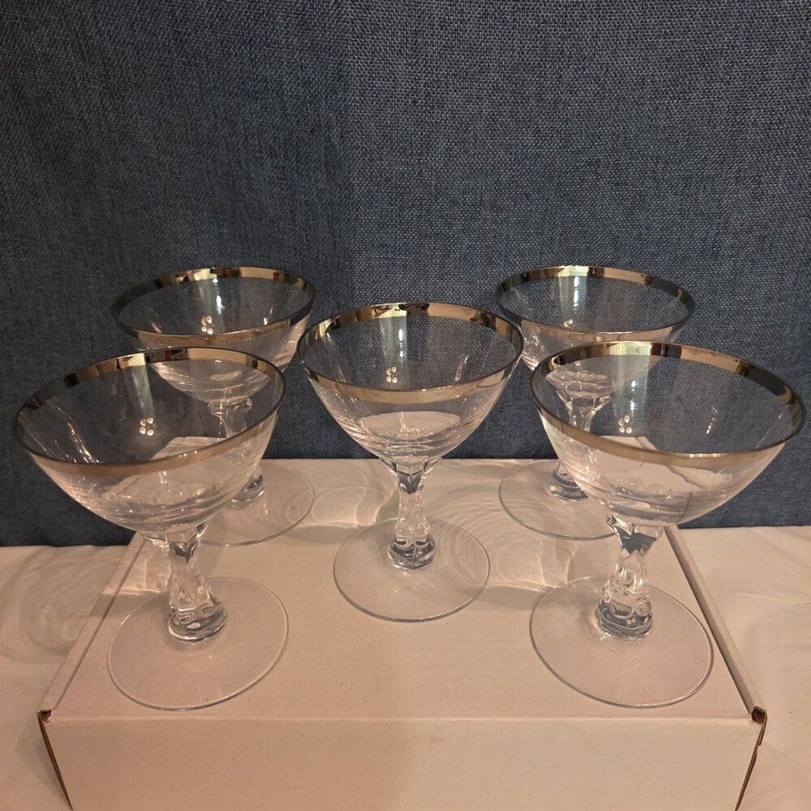 Tiffin Franciscan Brookmar Platinum Rim Champagne Coupe Sherbet Glass Set of 5