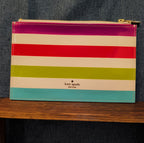 Kate Spade Striped Pencil Case Makeup Pouch Glossy Patent Preppy
