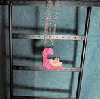 Cheshire Cat Necklace Pink Enamel Silver Tone Pop Culture