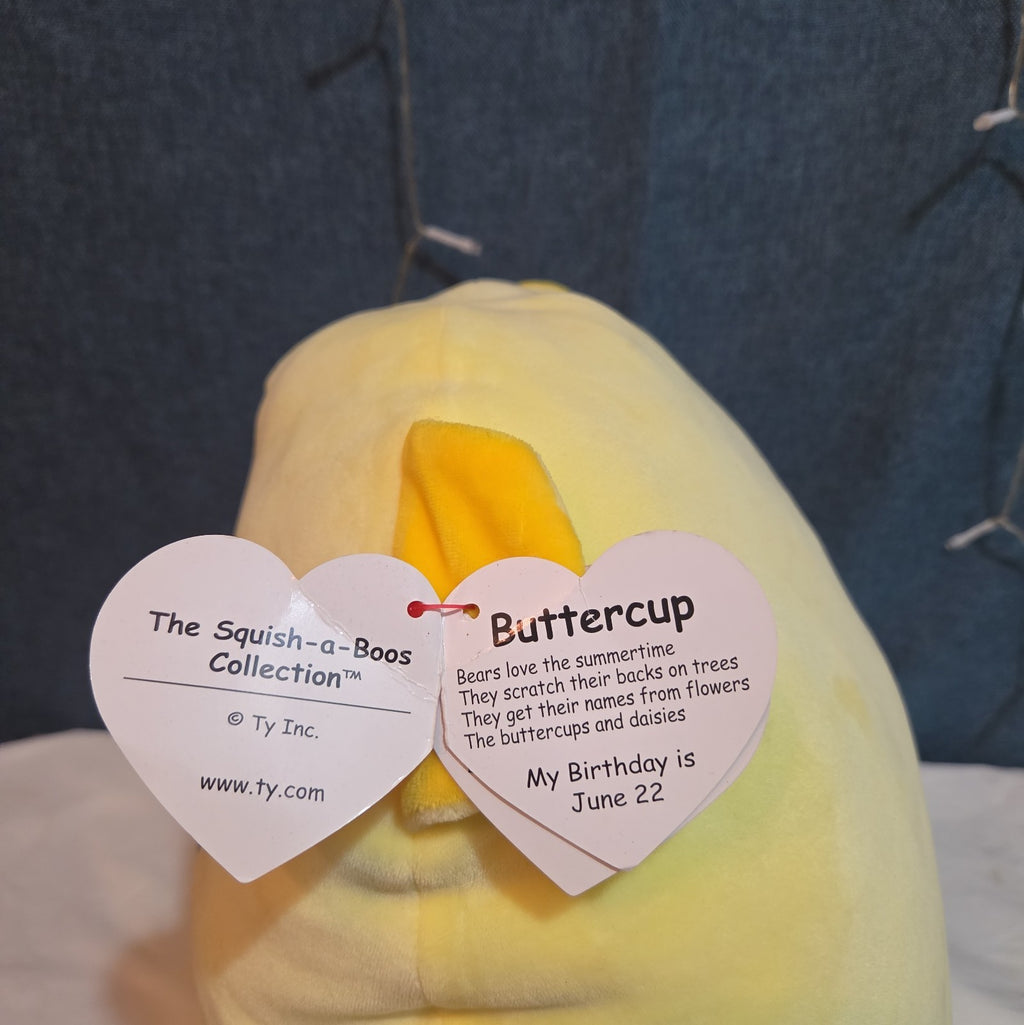 TY Squish-a-Boos Buttercup 10in Yellow Bear Plush Pillow 2021 NWT