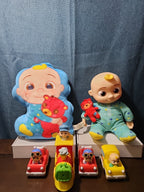 CoComelon Toy Lot Musical Bedtime JJ Doll Plush Pillow 4 Mini Vehicles Jazwares