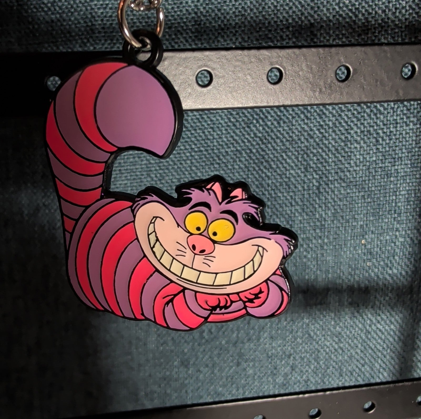 Cheshire Cat Necklace Pink Enamel Silver Tone Pop Culture