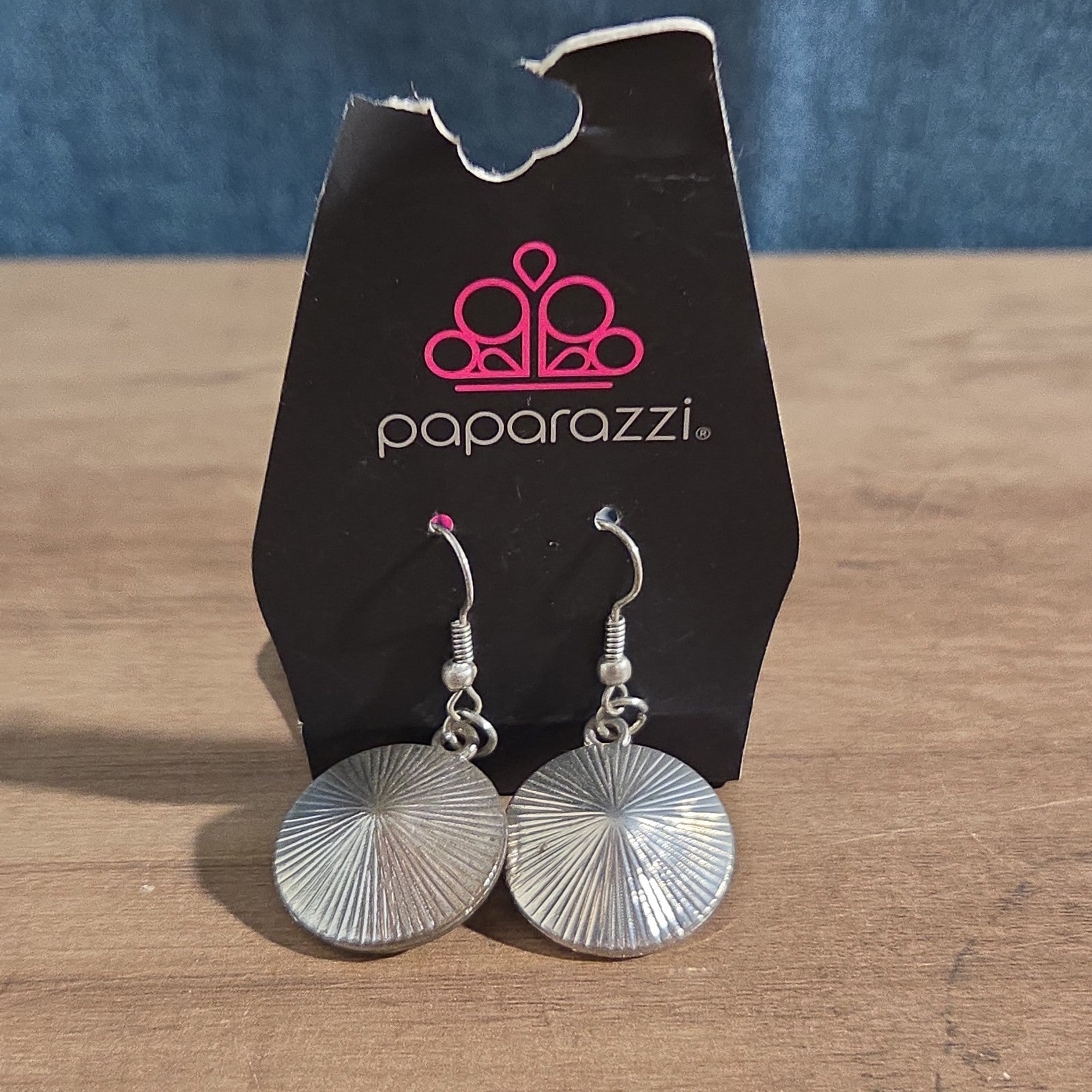Paparazzi Rhinestone Drop Earrings Silver Sunburst Reverse Vintage