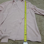Anne Klein Blouse L Pink Tie Neck V-Neck Long Sleeve Career Top