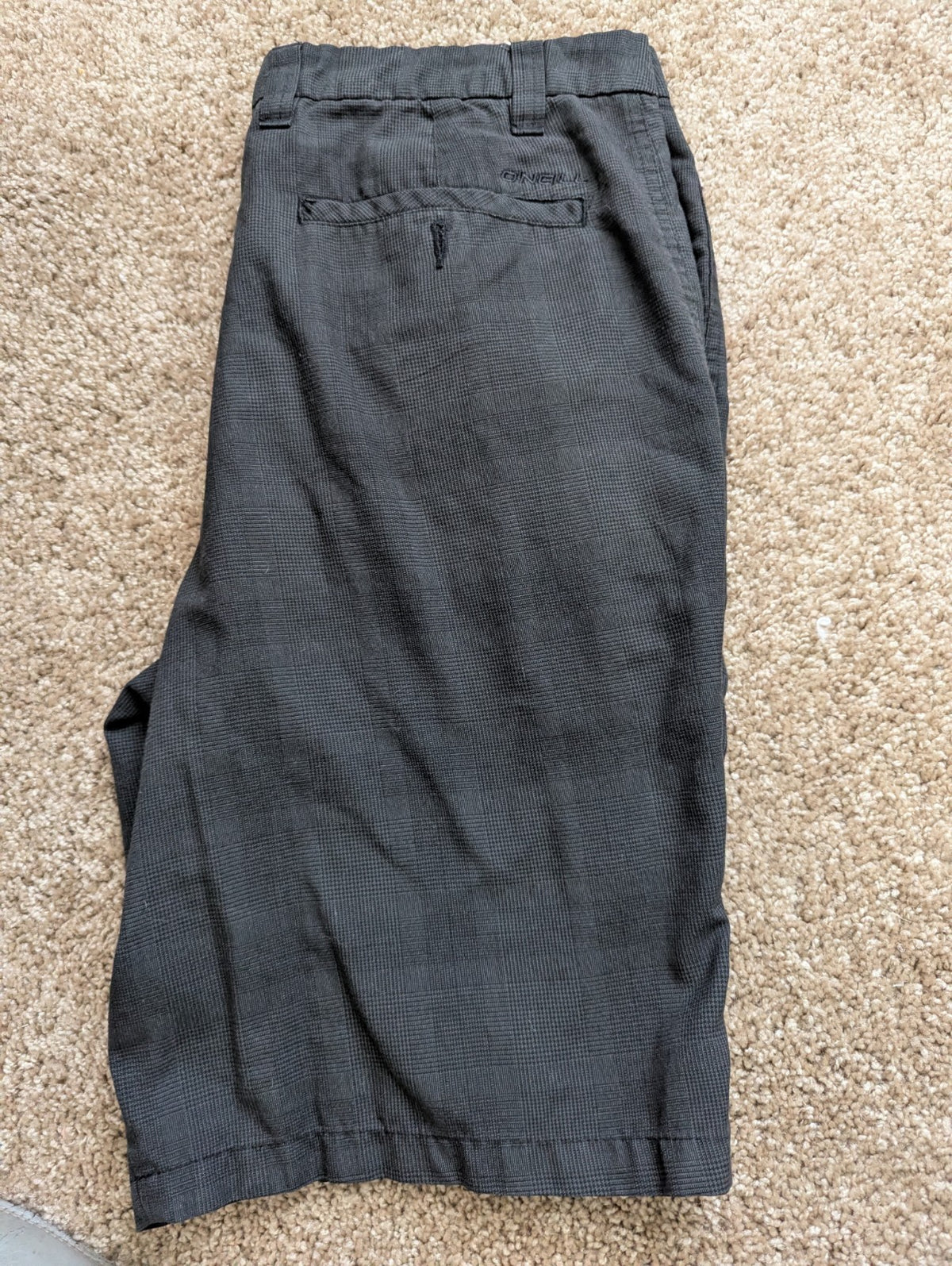 O'Neill Men's Hybrid Flat Front Shorts Size 34 Black Micro Plaid Stretch Chino