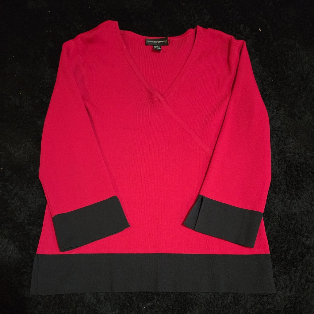 Spenser Jeremy Knit Skirt Set Large L Red Black Faux Wrap Sweater 2 Piece Vtg