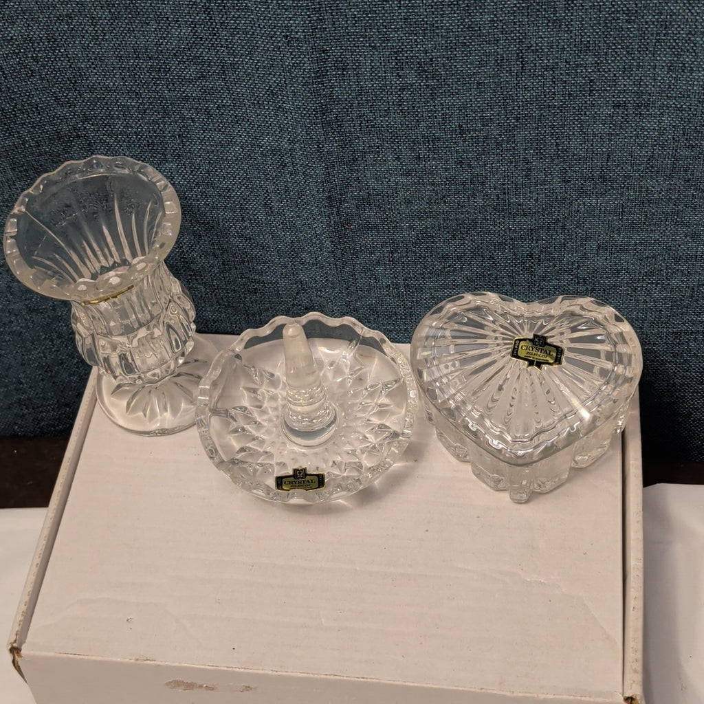 Forever Crystal 3pc Vanity Set | 24% Lead Crystal Zajecar Yugoslavia NEW IN BOX