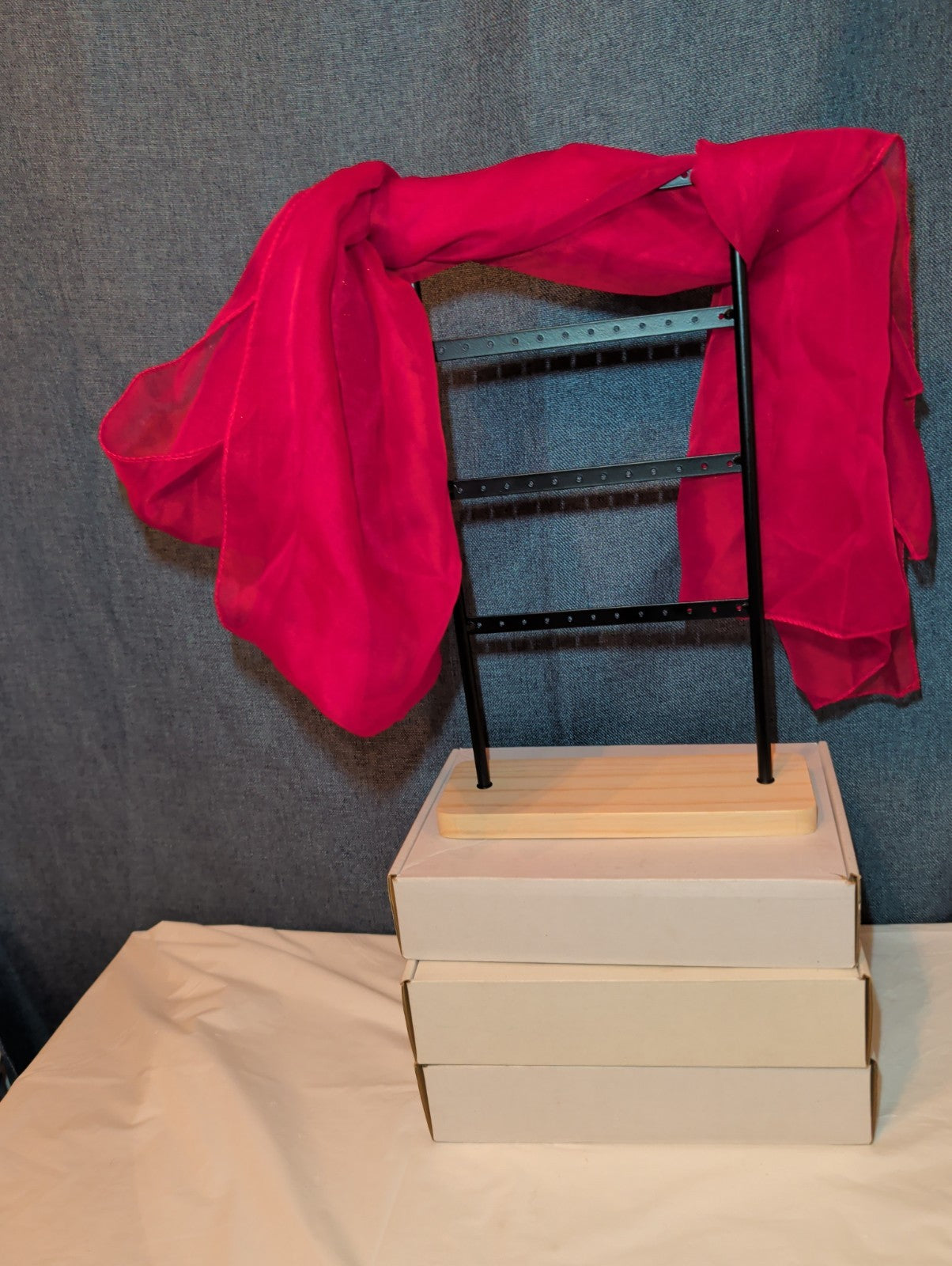 Red Chiffon Evening Shawl Wrap Capelet Bridal PreOwned 65x19