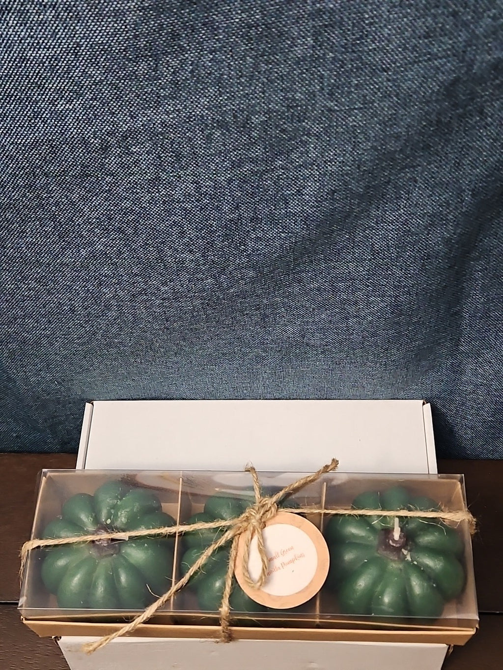 Set of 3 Green Pumpkin Candles | Vanilla Scented Molded Wax | Fall Farmhouse