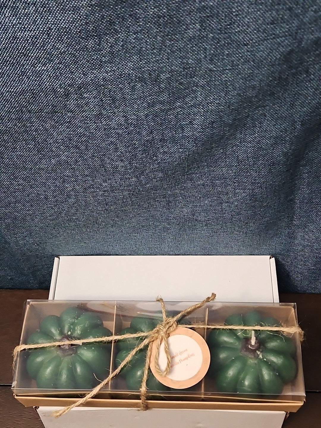 Set of 3 Green Pumpkin Candles | Vanilla Scented Molded Wax | Fall Farmhouse