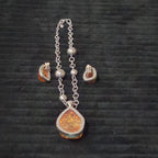 Vintage Faux Amber Necklace Clip On Earrings Set Silver Tone Teardrop Shimmer