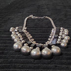 Chunky Silver Bib Statement Necklace Black Cube Cascading Collar Choker Punk Mod