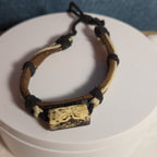 Boho Tribal Leather Cord Bracelet Carved Bead Unisex