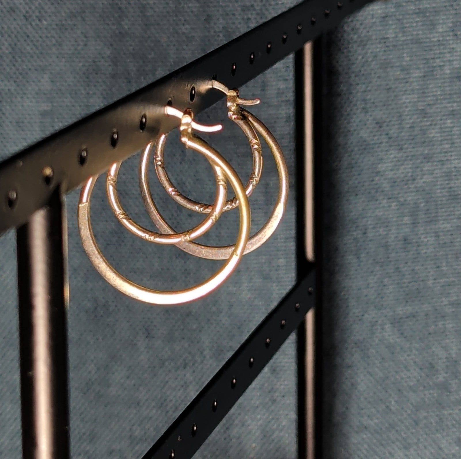 Double Hoop 925 Sterling Silver Textured Y2K
