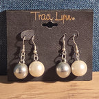 Traci Lynn Faux Pearl Silver Ball Hook Drop Earrings