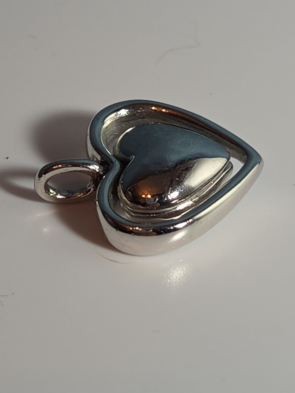 Double Heart Pendant Silver Tone Puffed Charm Y2K