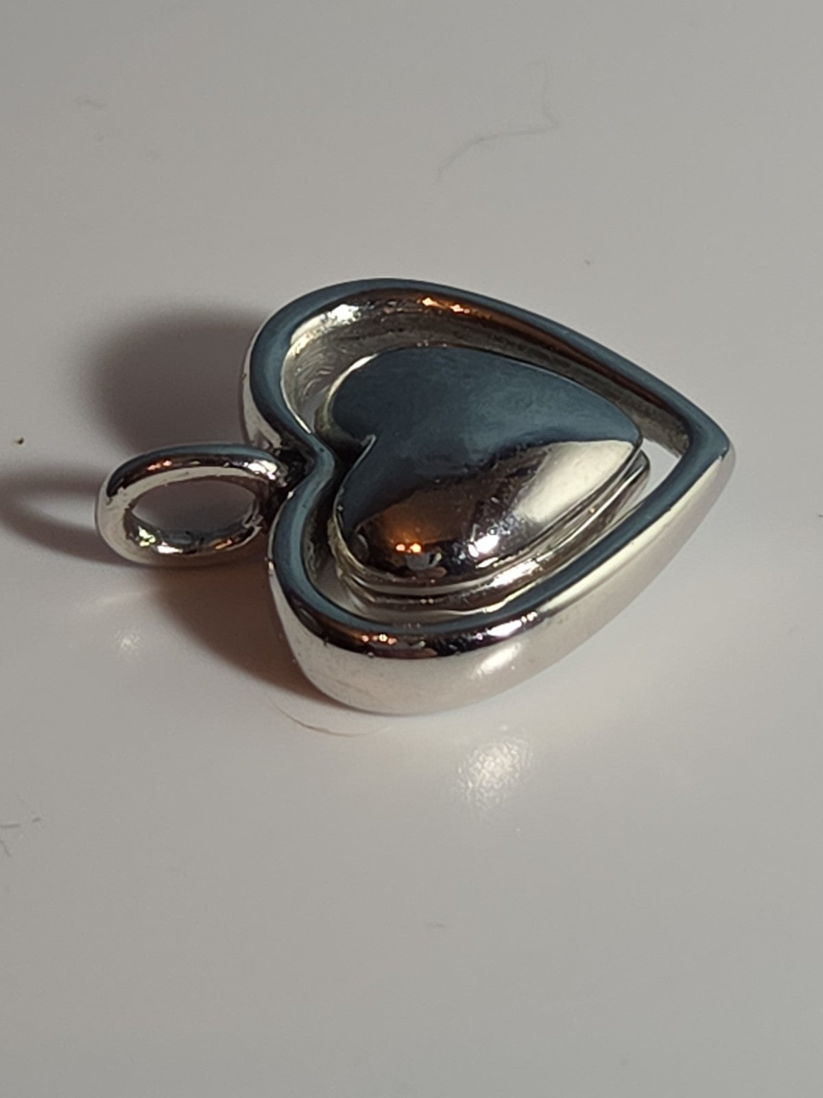 Double Heart Pendant Silver Tone Puffed Charm Y2K