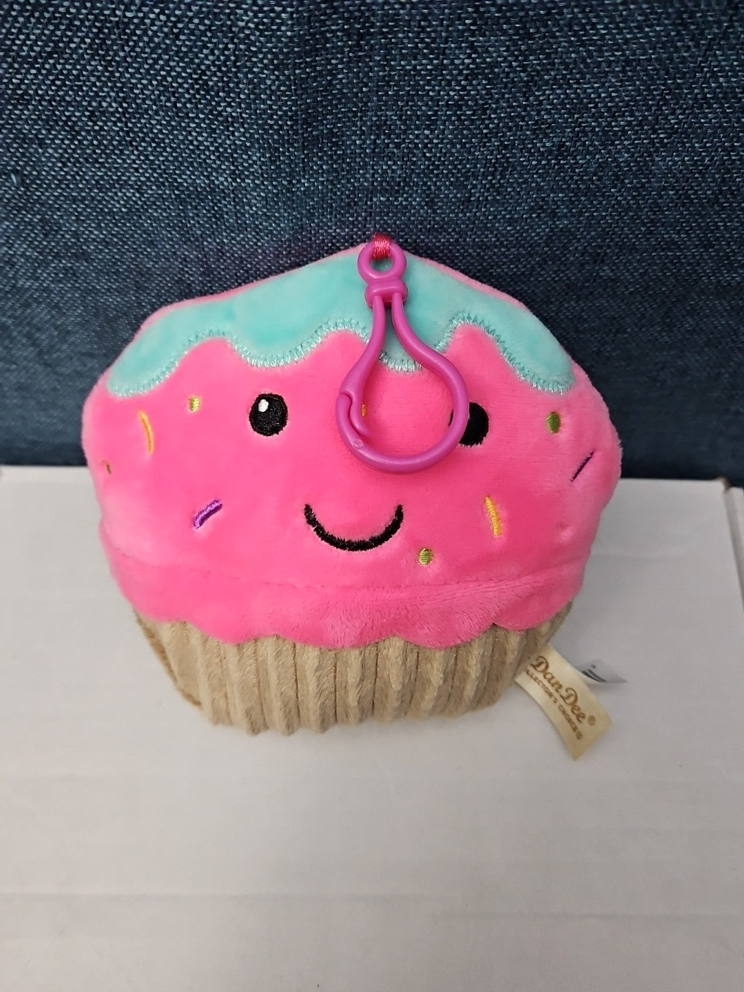 Dan Dee Cupcake Plush Keychain | Pink Happy Face Bag Clip | Kawaii Food Stuffed