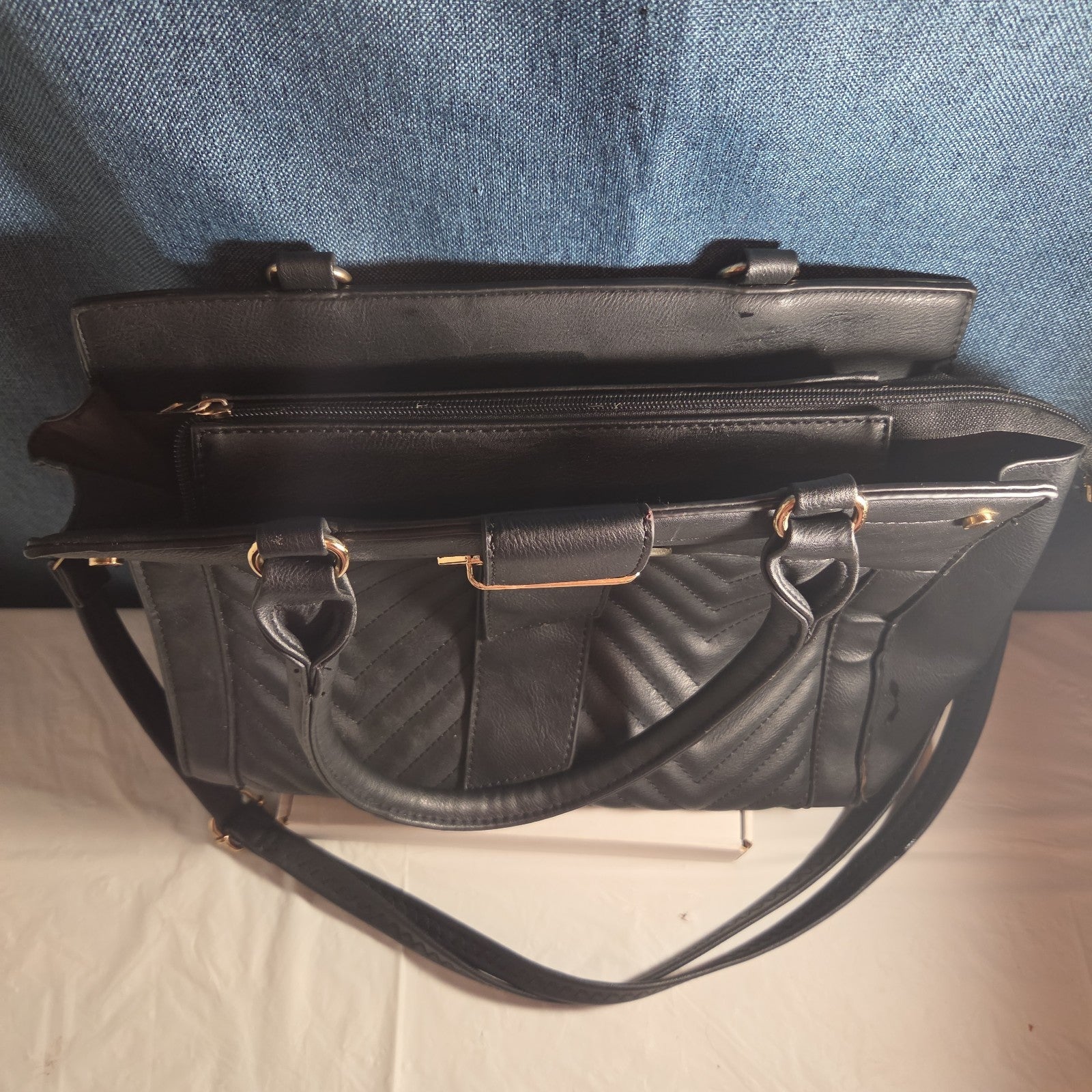 Satchel Chevron Quilted Faux Leather Purse Tote Classic Vibe