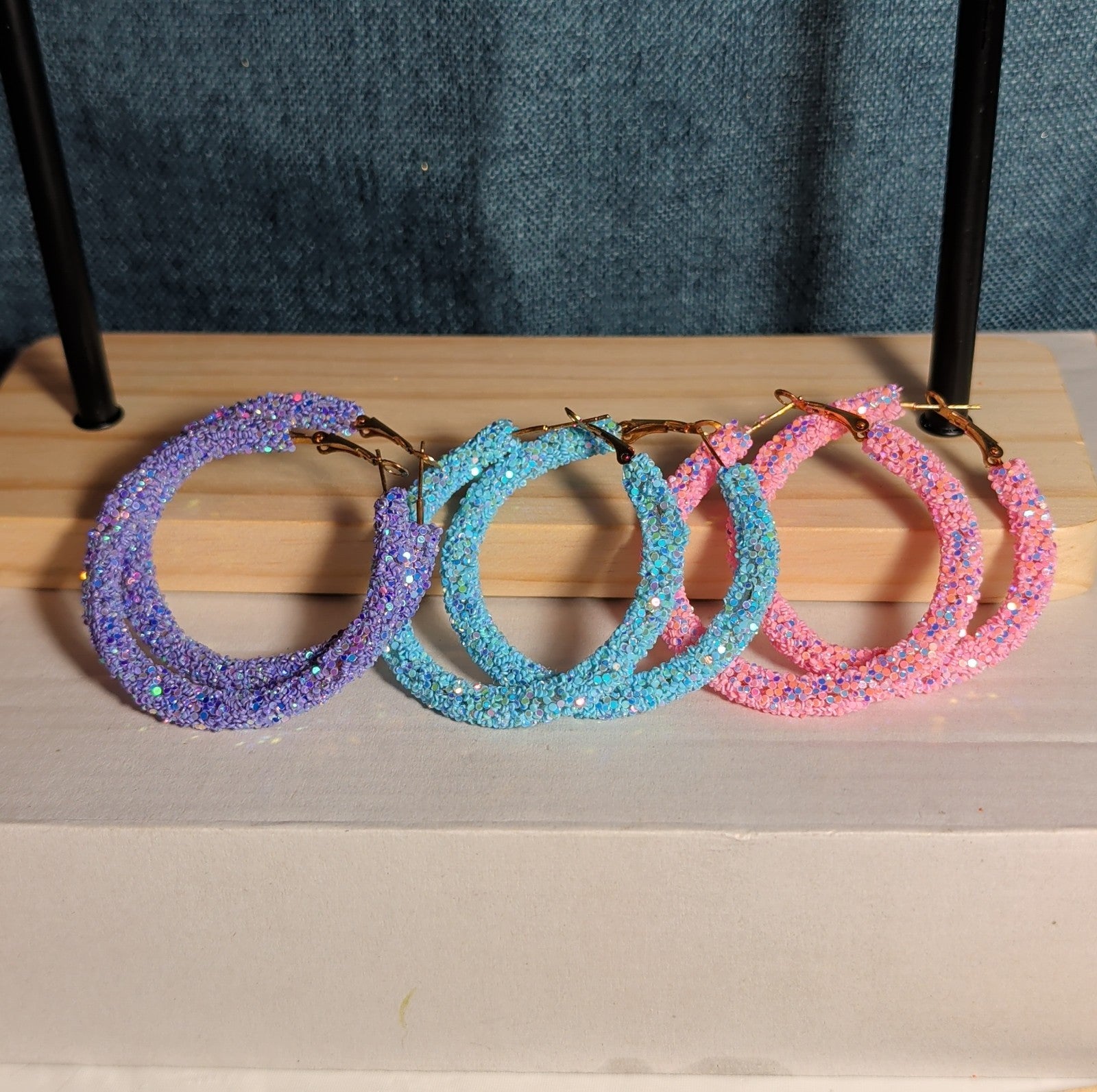 2" Sparkle Glitter Hoop Earrings 3 Pair Set Y2K