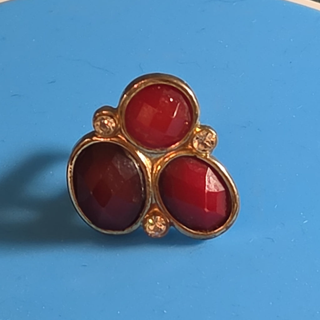 Red Gemstone Cluster Ring Gold Tone Statement Size 8.5