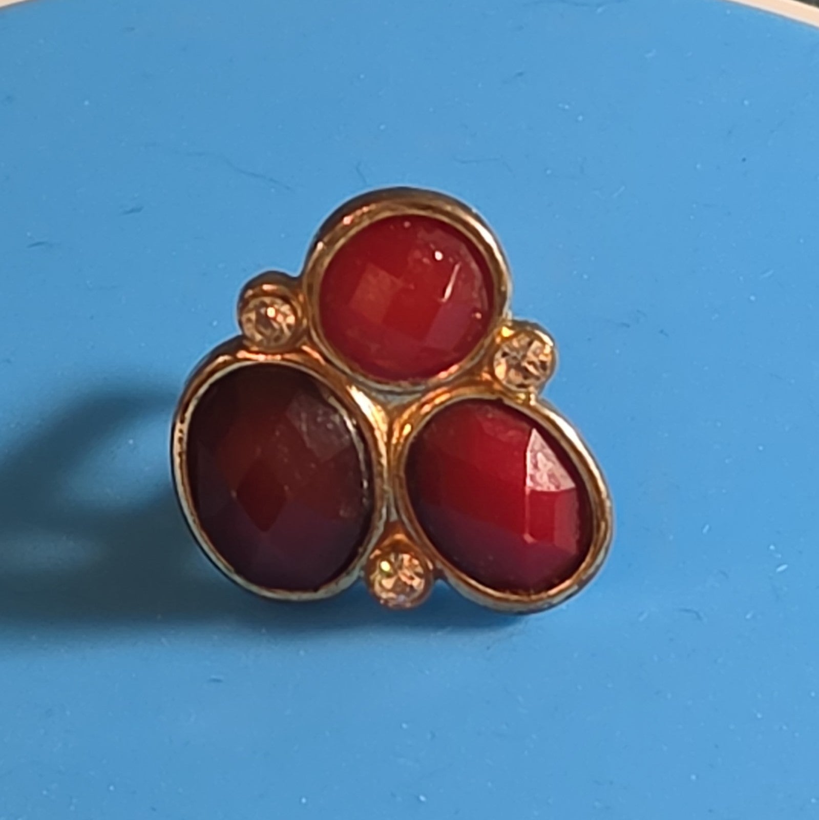 Red Gemstone Cluster Ring Gold Tone Statement Size 8.5