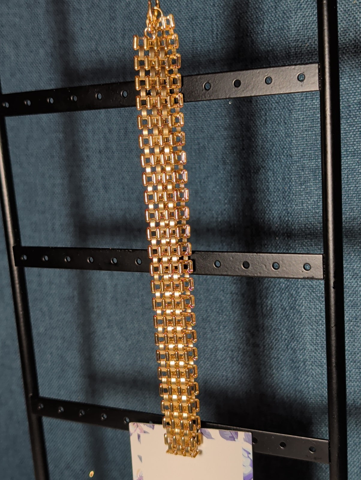 Gold Tone Wide Link Mesh Choker Necklace Y2K Retro Glam NWT