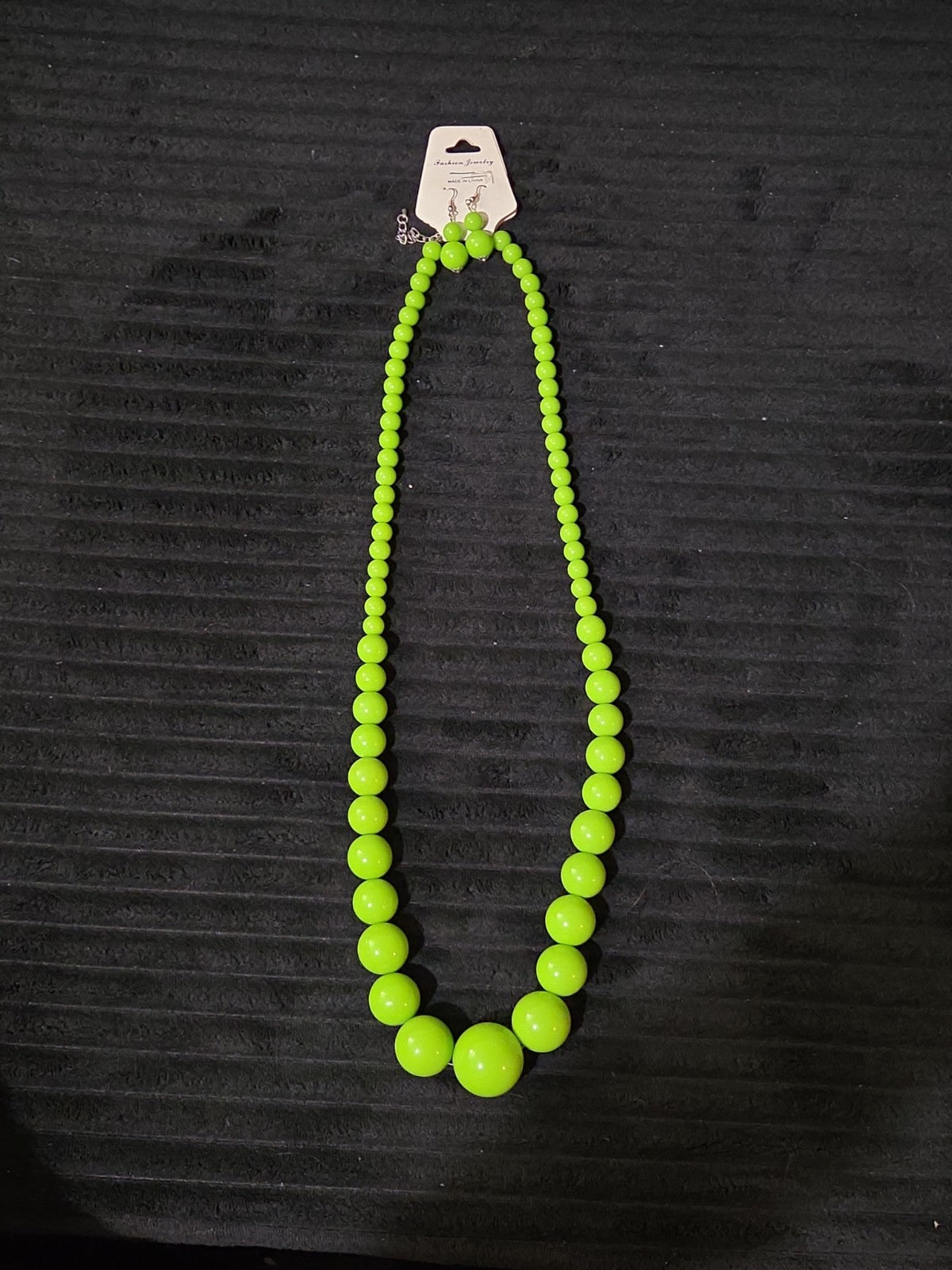 Chunky Bubblegum Bead Necklace Earring Set Green Retro New On Card