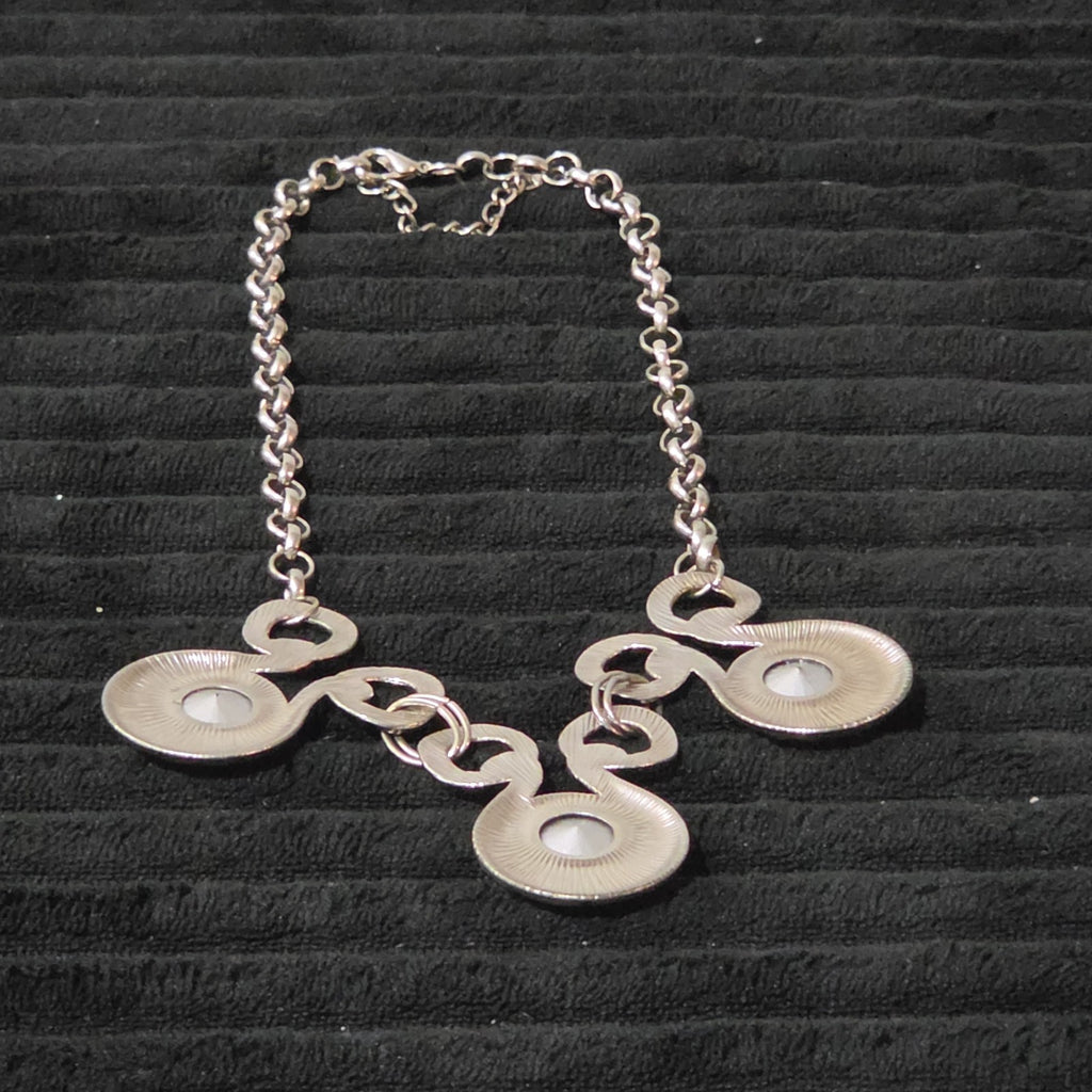 Silver Tone Chunky Crystal Bib Statement Necklace