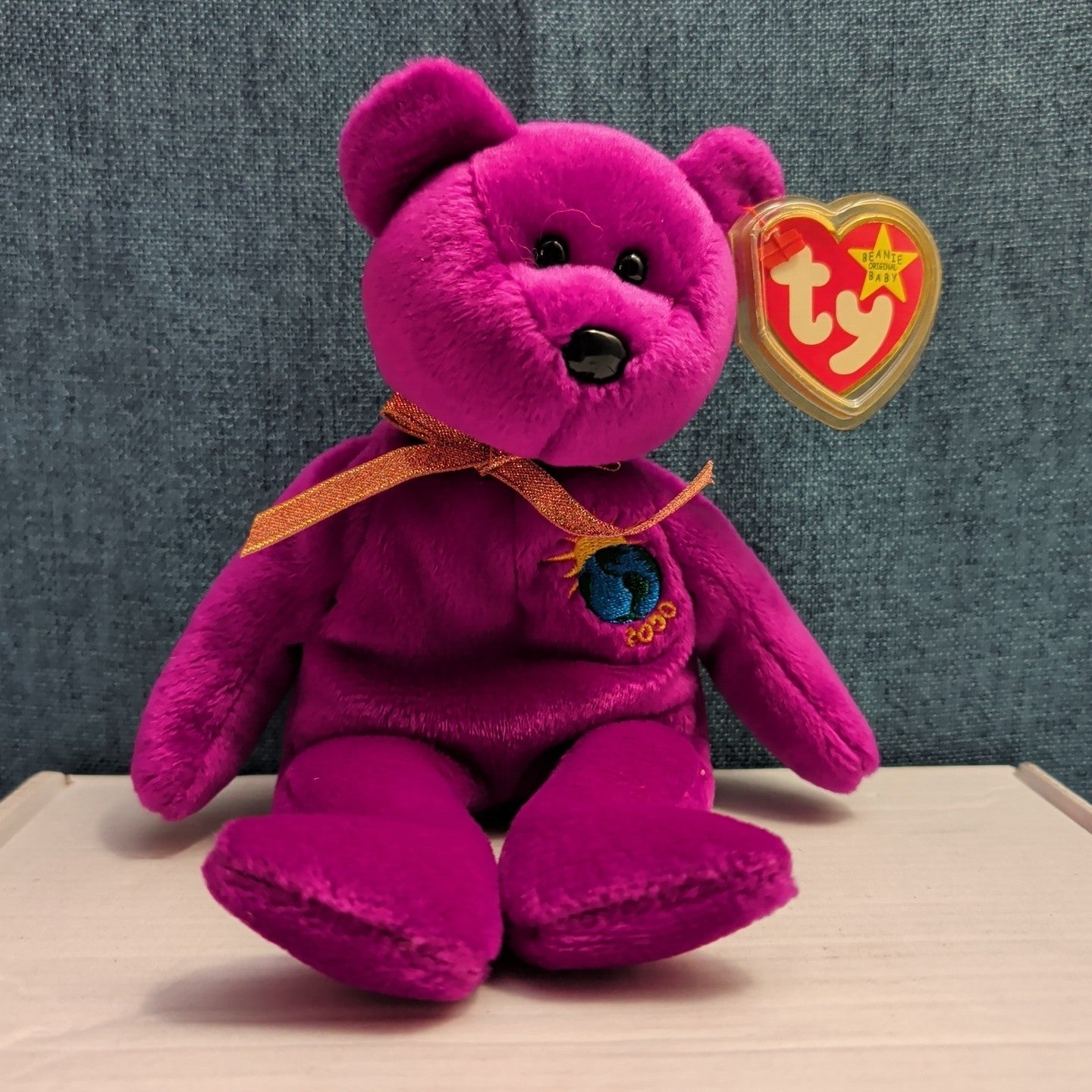 Ty Beanie Baby Millennium Bear MWMT Retired Holographic Tag Purple 2000 Y2K Toy
