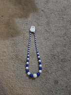 Chunky Bubblegum Bead Necklace Earring Set Blue White Retro