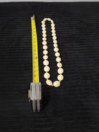Vintage Cream Lucite Bead Necklace Graduated Flat Oval Disc Chain 32" No Clasp