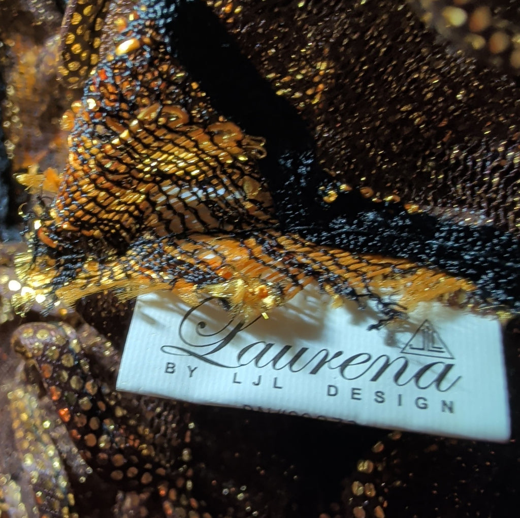 Laurena by LJL Metallic Lace Scarf Wrap Henna Rust Ruffled Boho NWT 63x23
