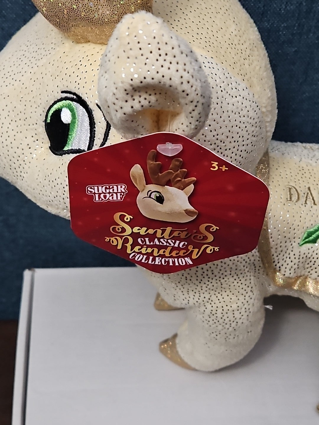 Sugar Loaf Santa’s Classic Reindeer | DASHER White Gold Sparkle Plush | Rare