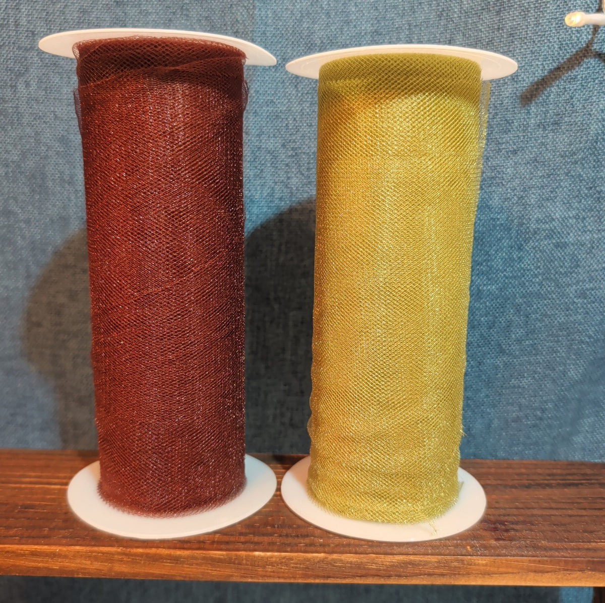 Deco Mesh Ribbon Lot 2 Maroon Gold Metallic Craft Destash
