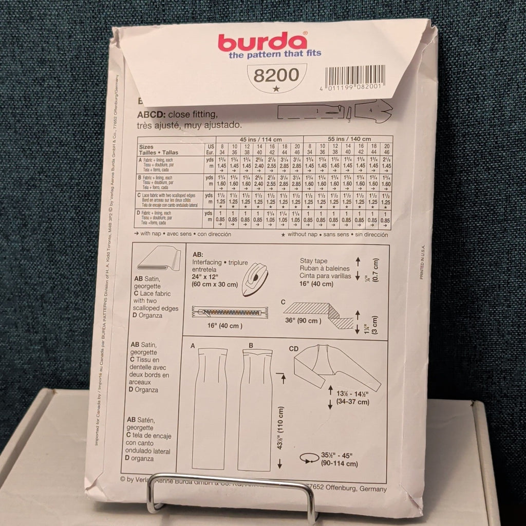 BURDA 8200 Misses Strapless Evening Gown Pattern | Wedding Dress Sz 8-20 UNCUT