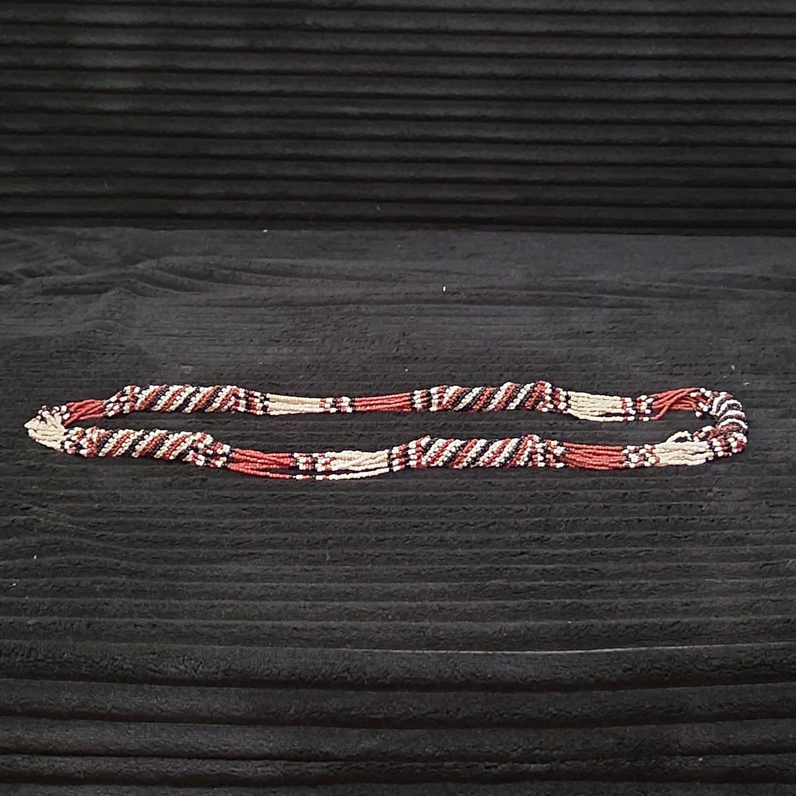 Multi-Strand Seed Bead Twisted Necklace Red Black Boho EUC