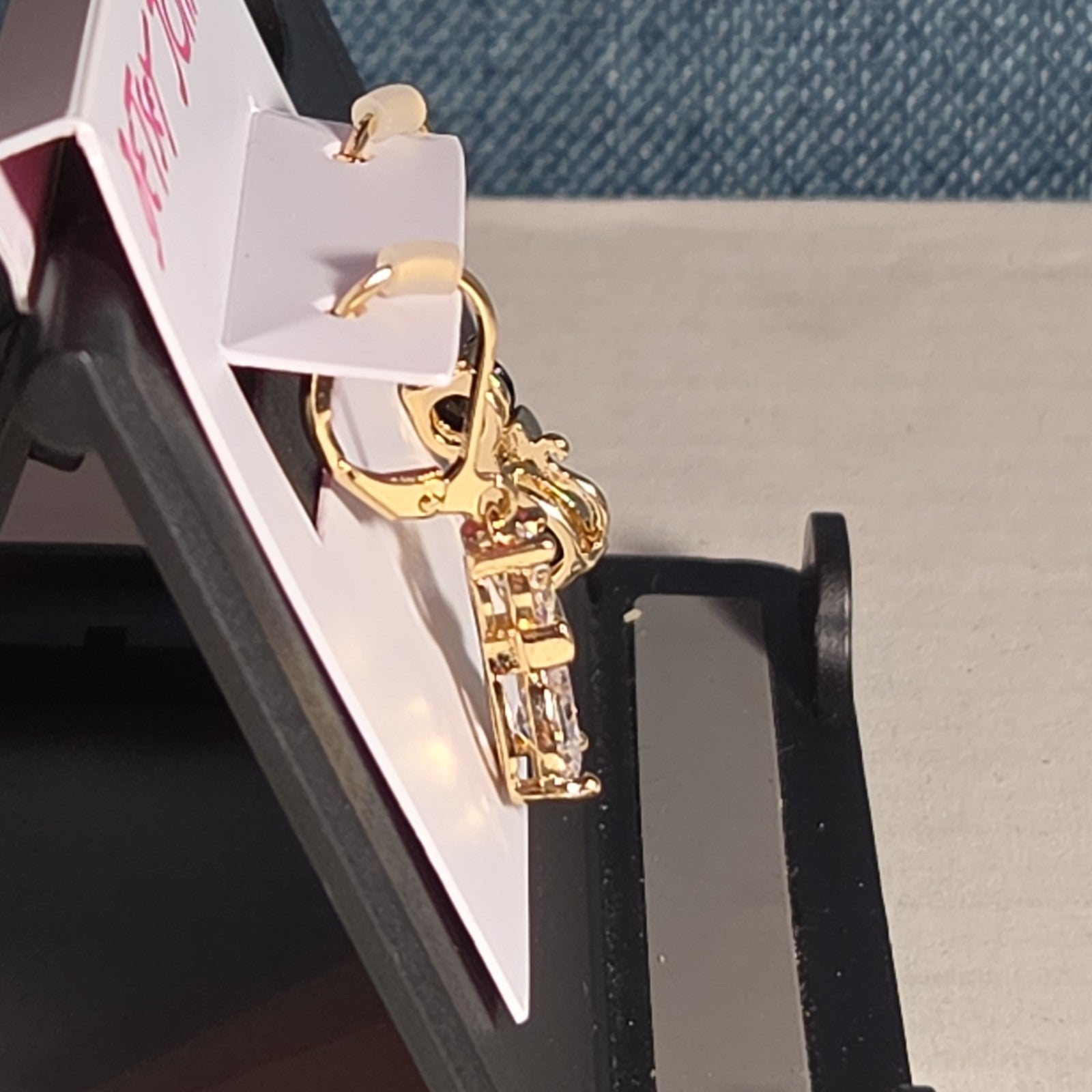 Betsey Johnson Mismatched Cat CZ Drop Earrings